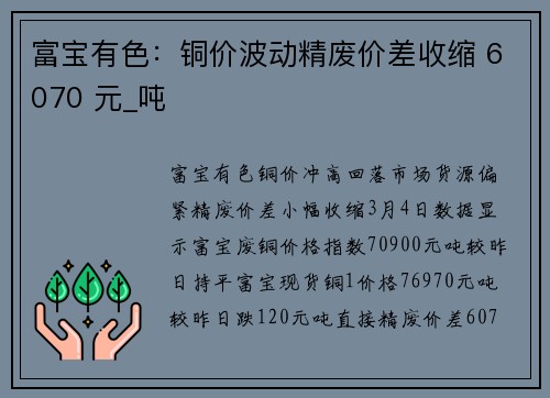 富宝有色：铜价波动精废价差收缩 6070 元_吨