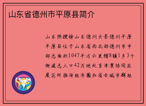 山东省德州市平原县简介