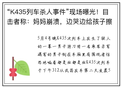 “K435列车杀人事件”现场曝光！目击者称：妈妈崩溃，边哭边给孩子擦血......