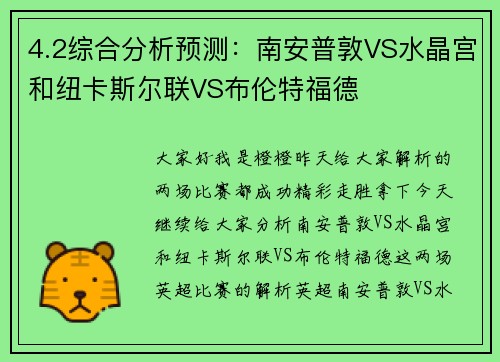 4.2综合分析预测：南安普敦VS水晶宫和纽卡斯尔联VS布伦特福德