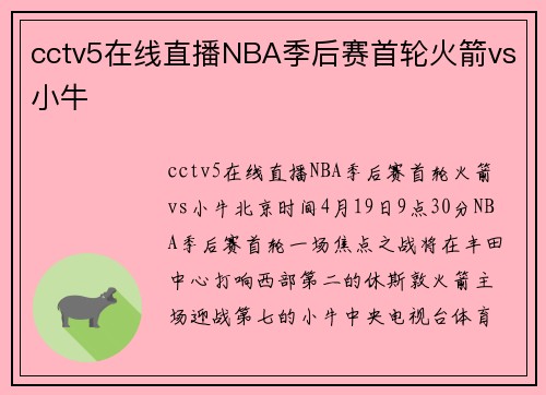 cctv5在线直播NBA季后赛首轮火箭vs小牛